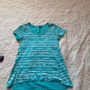 Fresh produce tunic style Blue and White Striped Short Sleeve Top